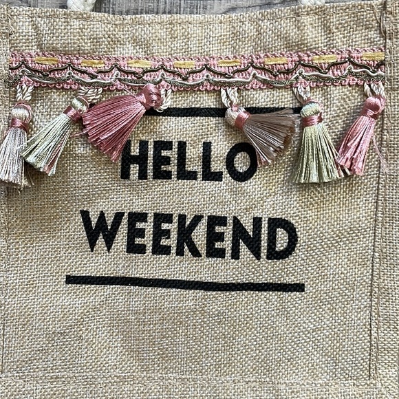 Hello Weekend Tassel Canvas Mini Tote Bag - Picture 8 of 12